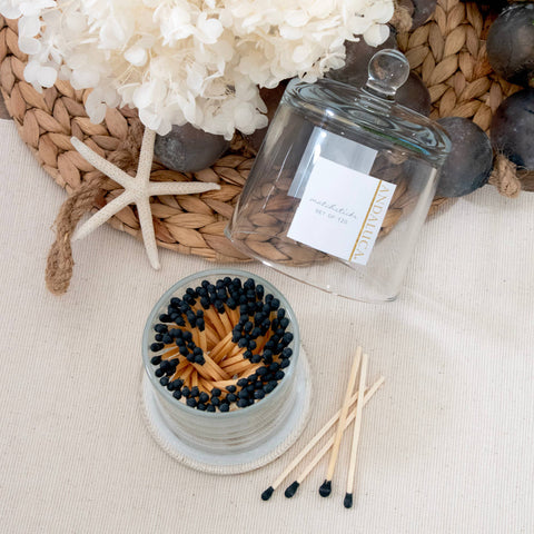 Glass Jar with Lid & Black Matches