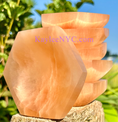 Peach Selenite Hexagon Bowls