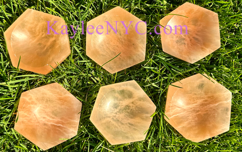 Peach Selenite Hexagon Bowls