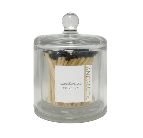 Glass Jar with Lid & Black Matches