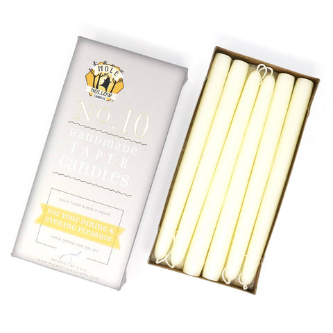 10" Hand Dipped Unscented Taper Candles