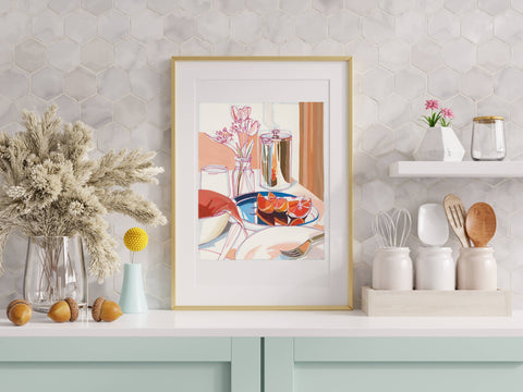 "Breakfast" Tulips and Coffee Print