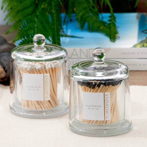 Glass Jar with Lid & Black Matches
