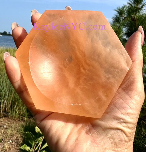 Peach Selenite Hexagon Bowls