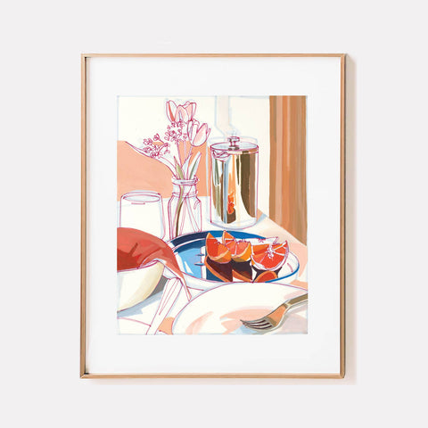 "Breakfast" Tulips and Coffee Print