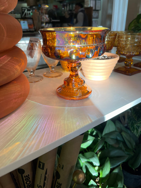 Vintage King Crown Carnival Glass Pedestal Dish