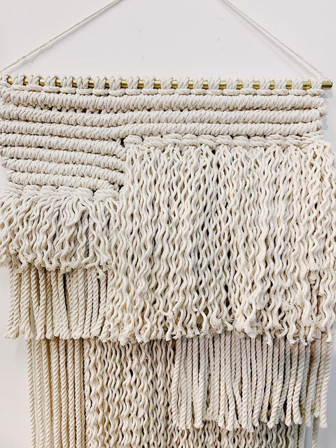 Remy - Large Macrame Wall Hanging with fringe and brass dowel