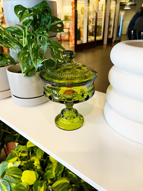 Vintage King Crown Pedestal Dish with Lid