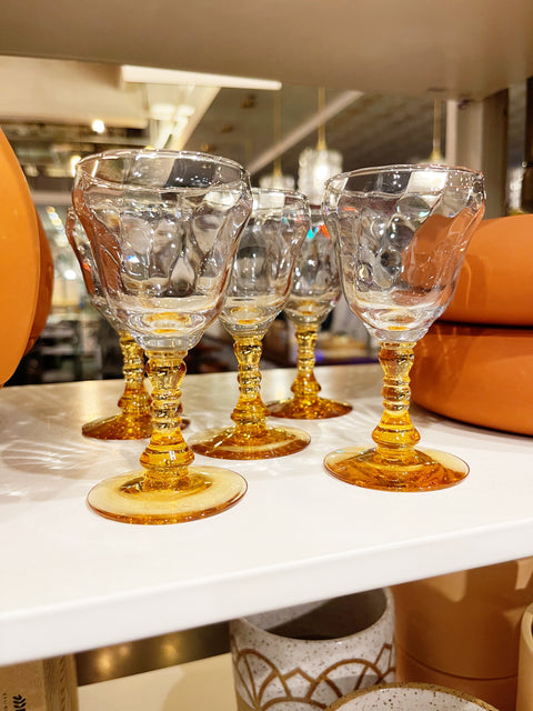 Vintage Tiffin Clear and Amber Glasses with Unique Stems