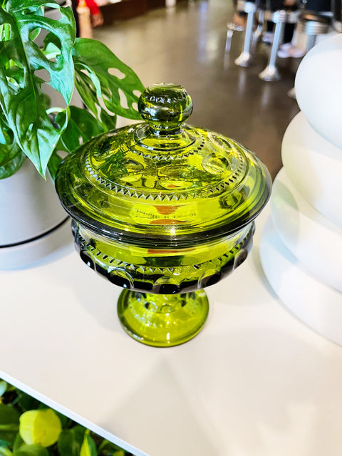 Vintage King Crown Pedestal Dish with Lid